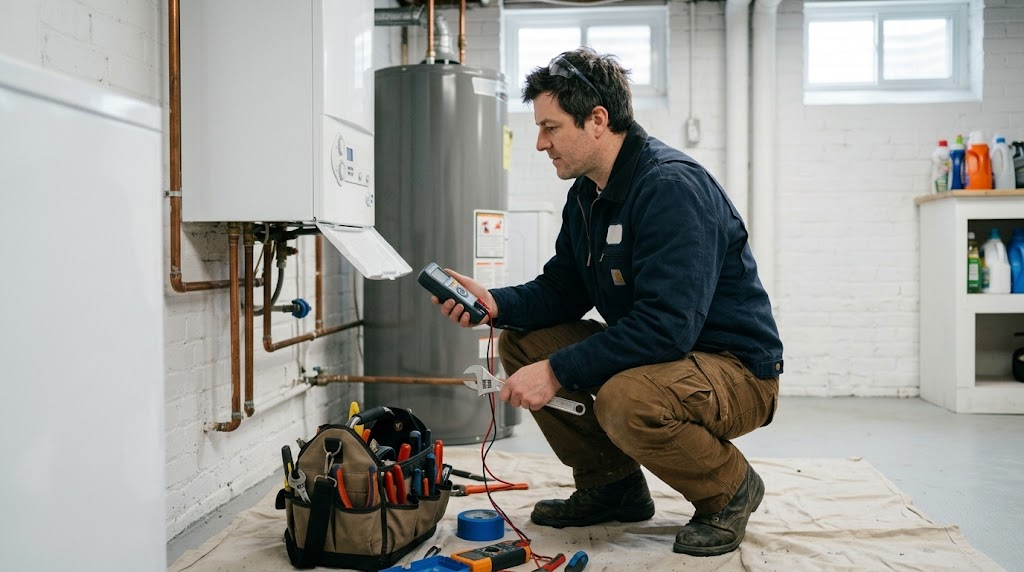 Residential boiler heating unit and system piping in a Laurelton Queens basement