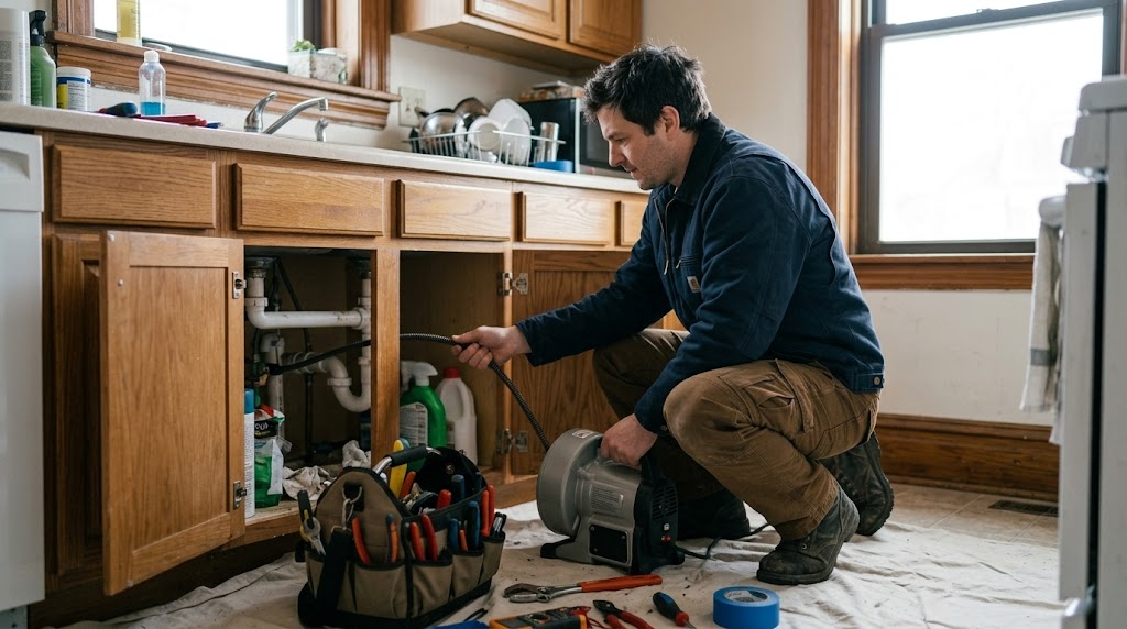 Heavy-duty motorized drain cleaning machine clearing pipes in Laurelton Queens