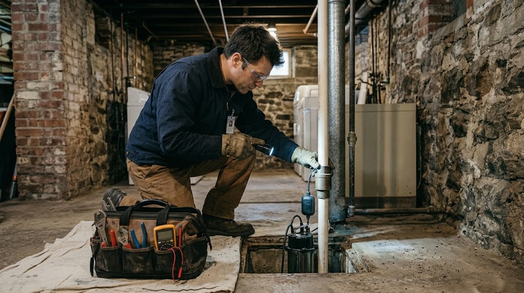 Submersible sump pump installation and battery backup system in Laurelton Queens